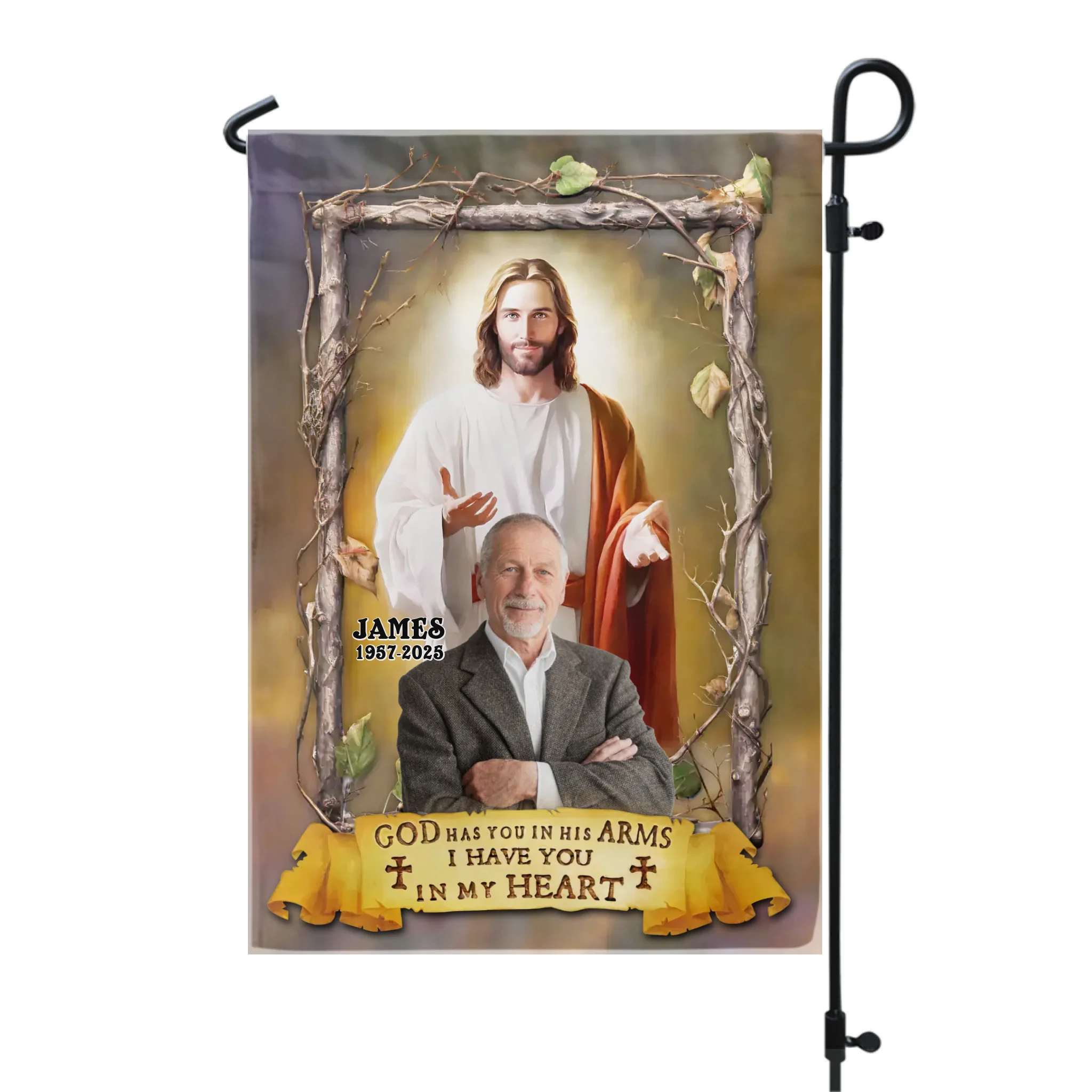 God Have You In His Arms - Personalized Garden Flag, Memorial Gift For Loss Of Loved One