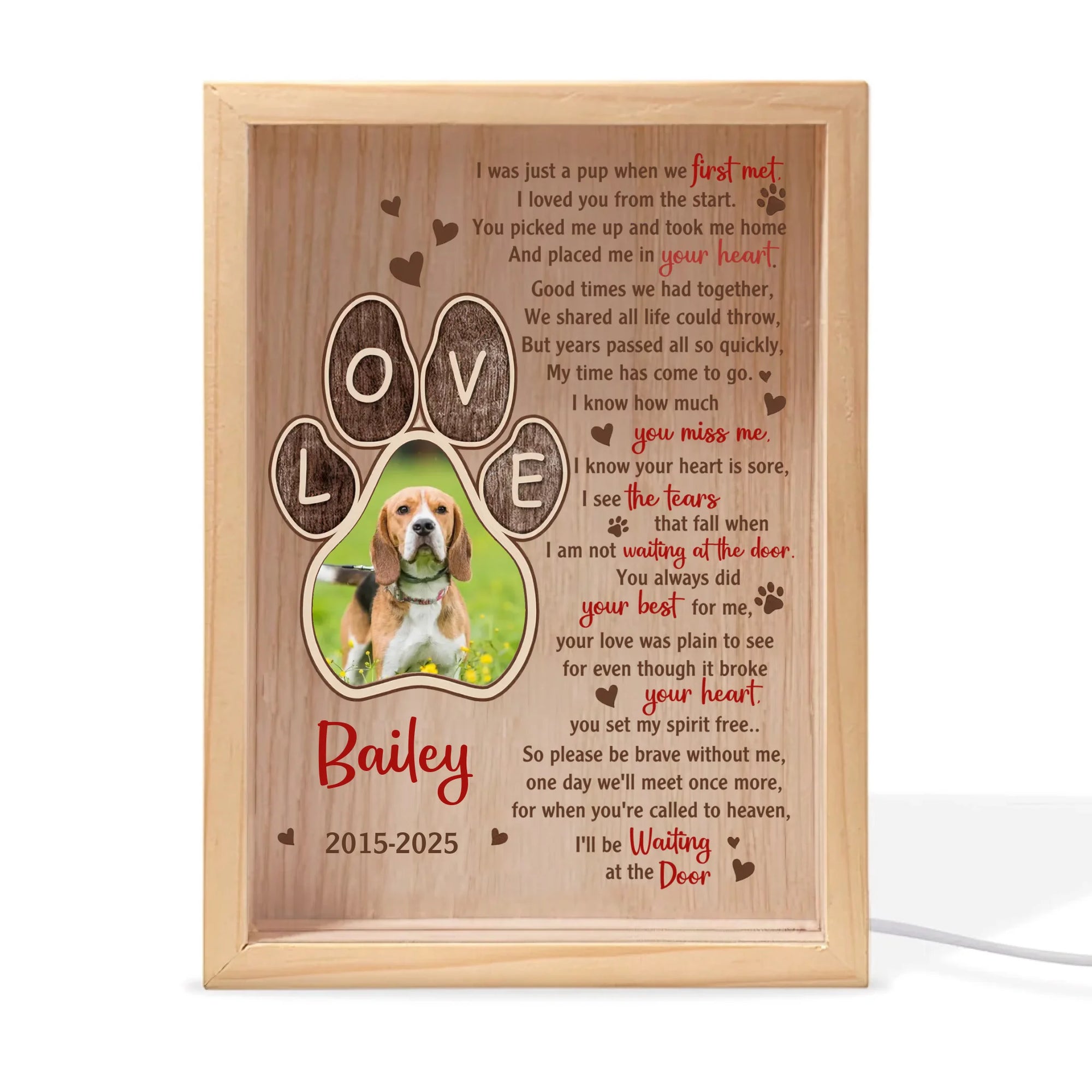 I Was Just A Pup When We First Met - Personalized Frame Light Box, Pet Memorial Light