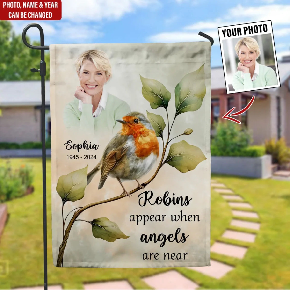 Robins Appear When Angels Are Near - Personalized Garden Flag, Memorial Gift For Loss Of Loved One