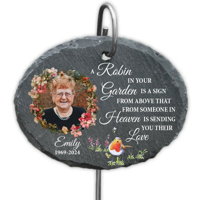 Robin Memorial Gift, A Robin In Your Garden - Personalized Garden Slate, Gift For Memorial