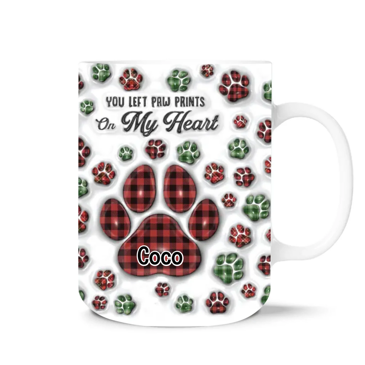 Pet You Left Pawprints On My Heart - Personalized 3D Inflated Effect Mug, Gift For Dog Lovers, Memorial Pet