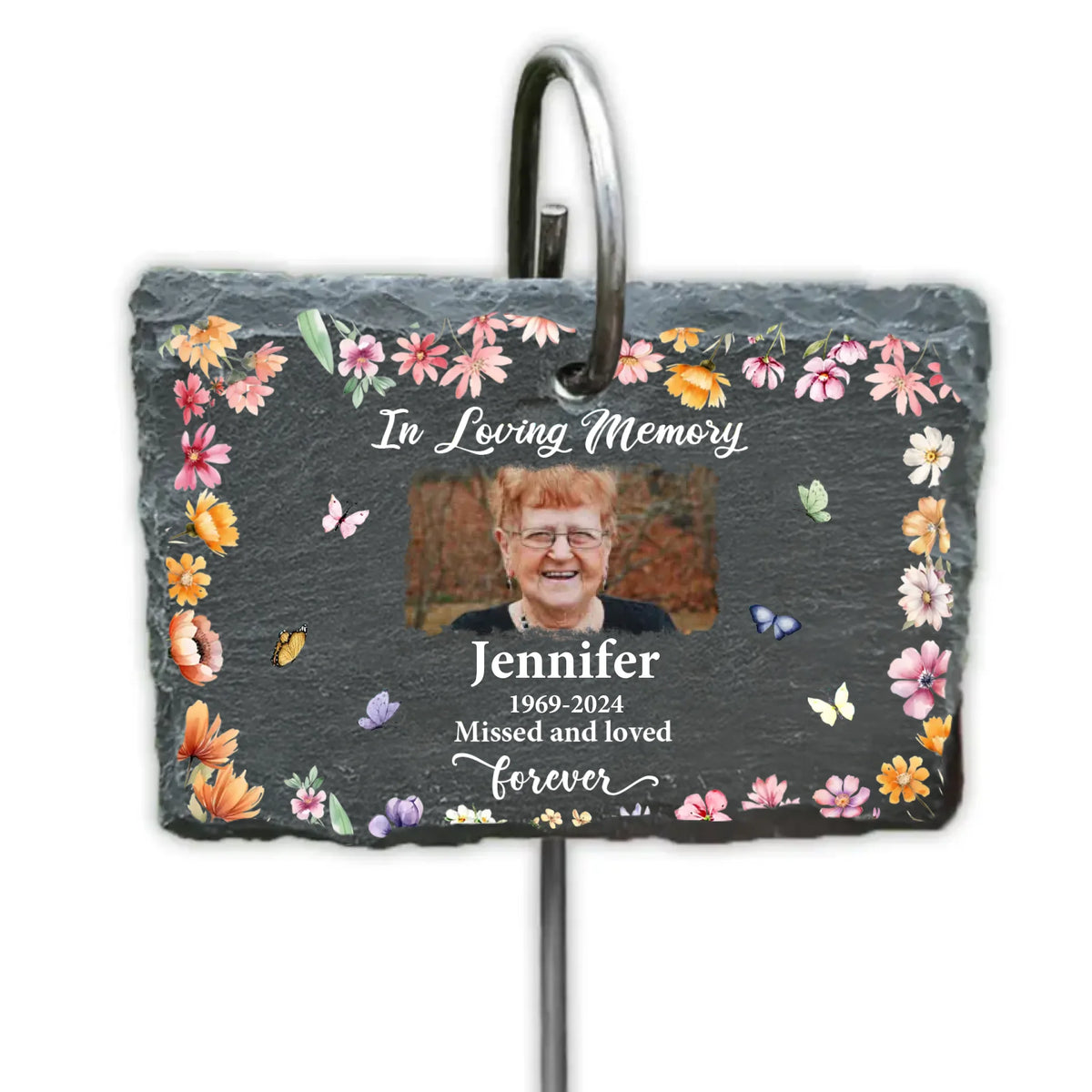 In Loving Memory - Personalized Garden Slate, Floral Memorial Stone, Sympathy Gift