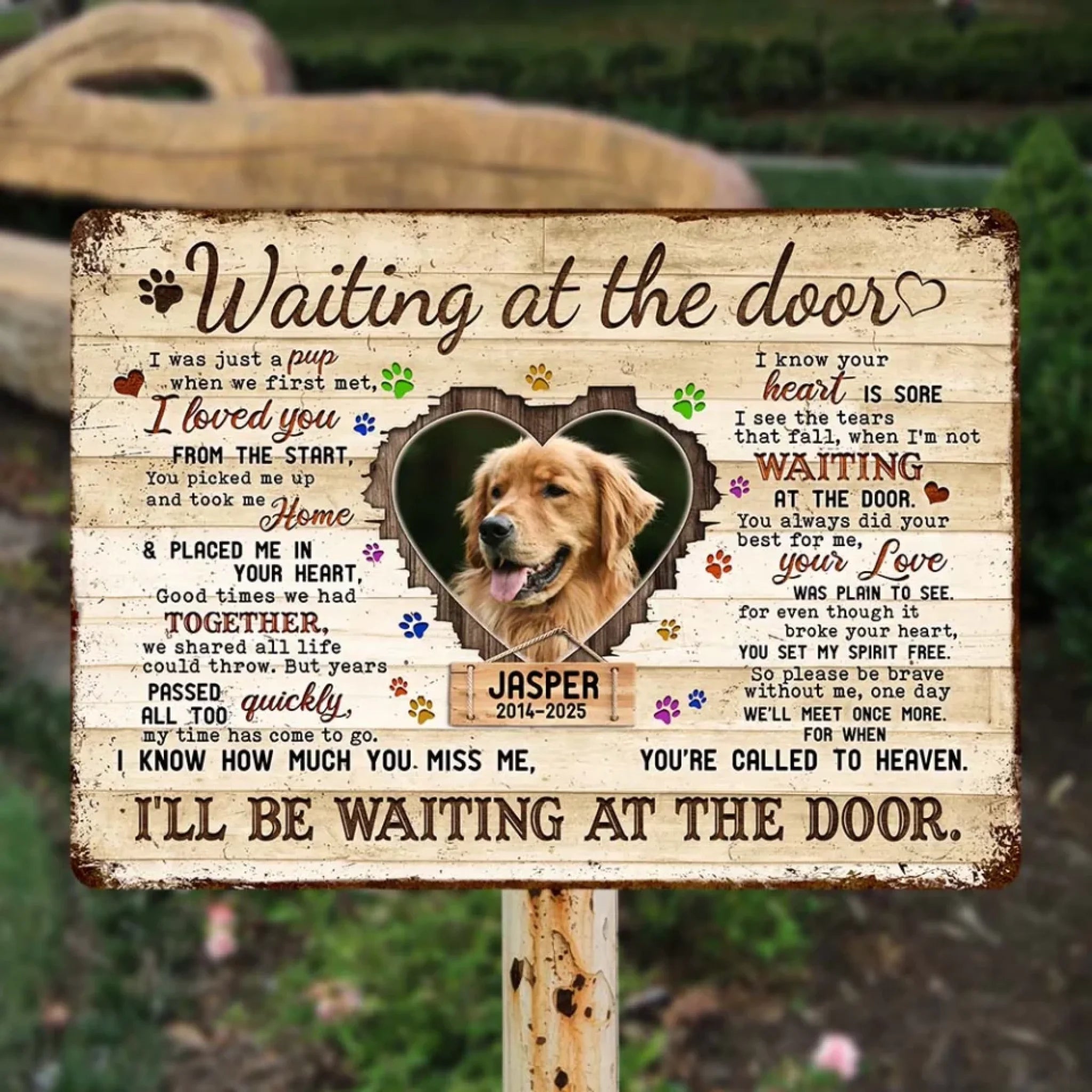 Waiting At The Door - Personalized Metal Sign, Pet Memorial Gift, Pet Loss Sympathy Gift