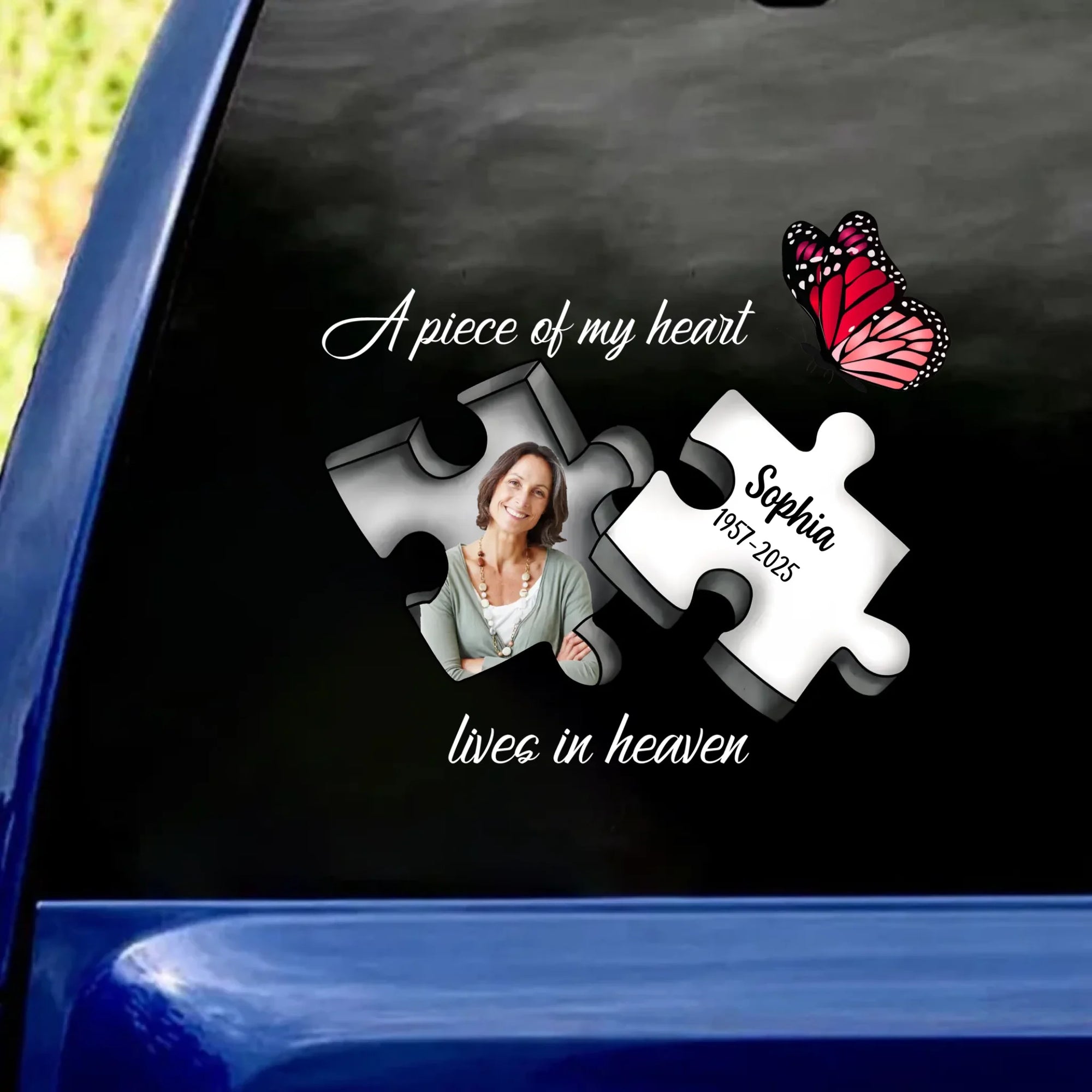 A Piece My Heart Lives In Heaven - Personalized Decal, Memorial Gift For Loss Of Loved One