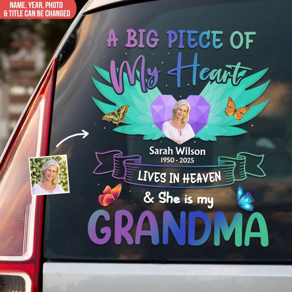 Memorial Big Piece Of My Heart Lives In Heaven - Personalized Decal, Memorial Gift For Loss Of Loved One