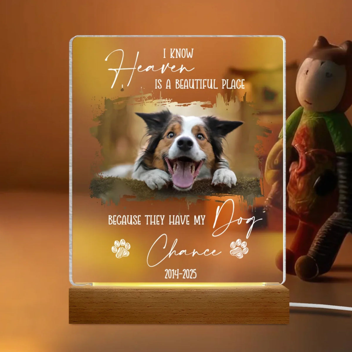 Heaven Is A Beautiful Place Because They Have My Dog - Personalized Acrylic Night Light, Pet Memorial Light