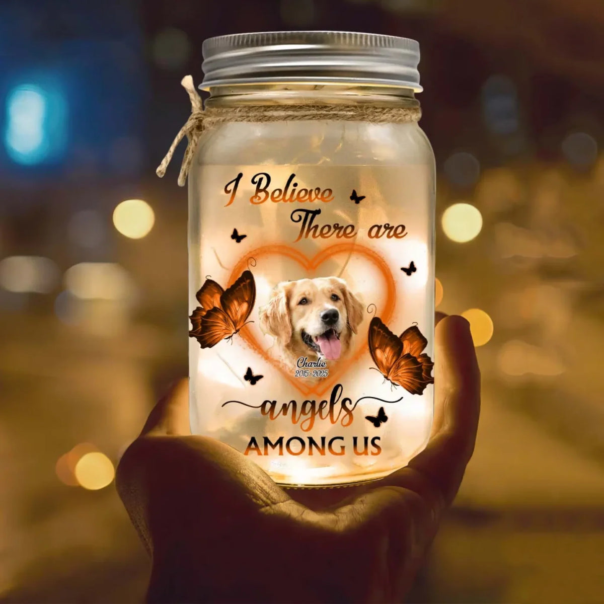 I Believe There Are Angels Among Us - Personalized Mason Jar Light, Memorial Gift For Loss Of Loved One