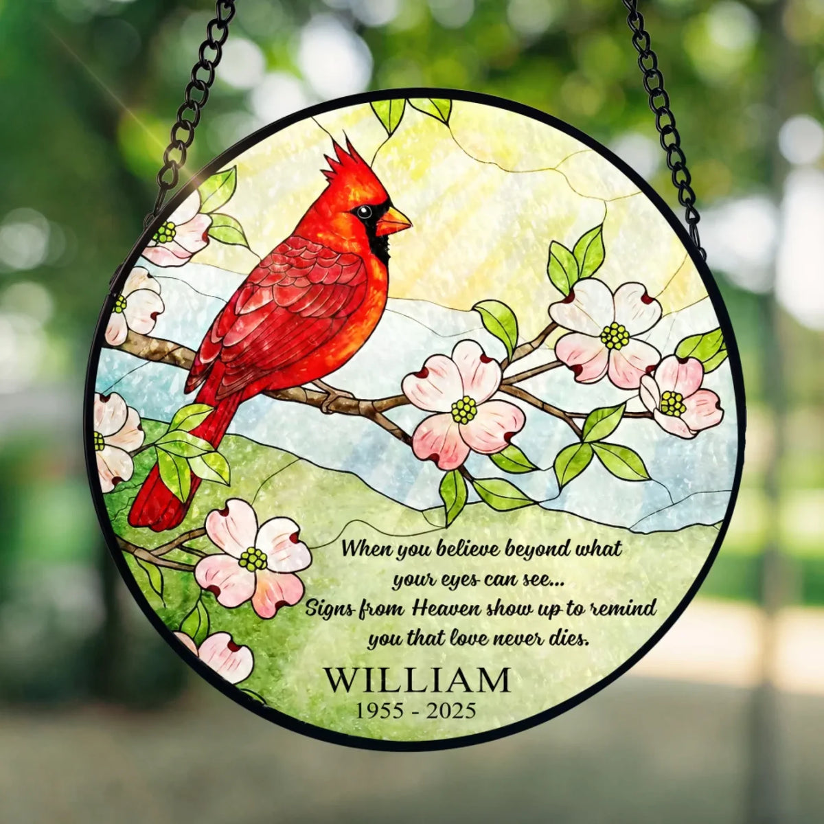 Cardinal Signs From Heaven - Personalized Window Stained Glass, Memorial Suncatcher Hanging