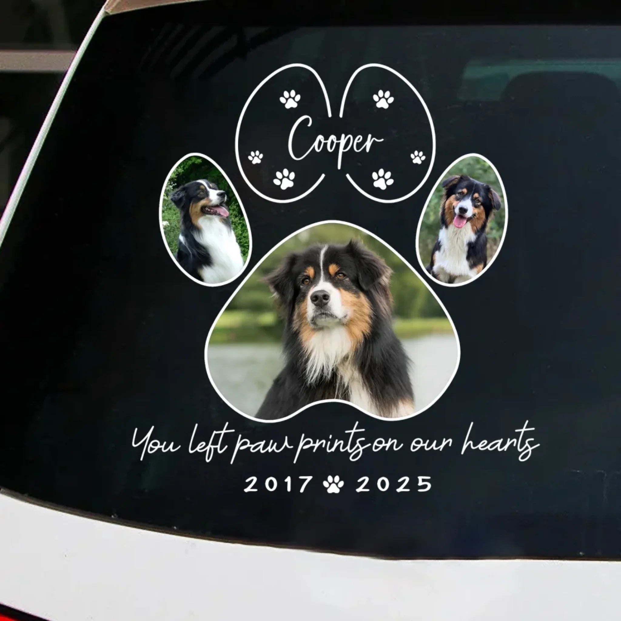 Custom Dog Photo, You Left Pawprint On Our Hearts - Personalized Decal, Memorial Gift