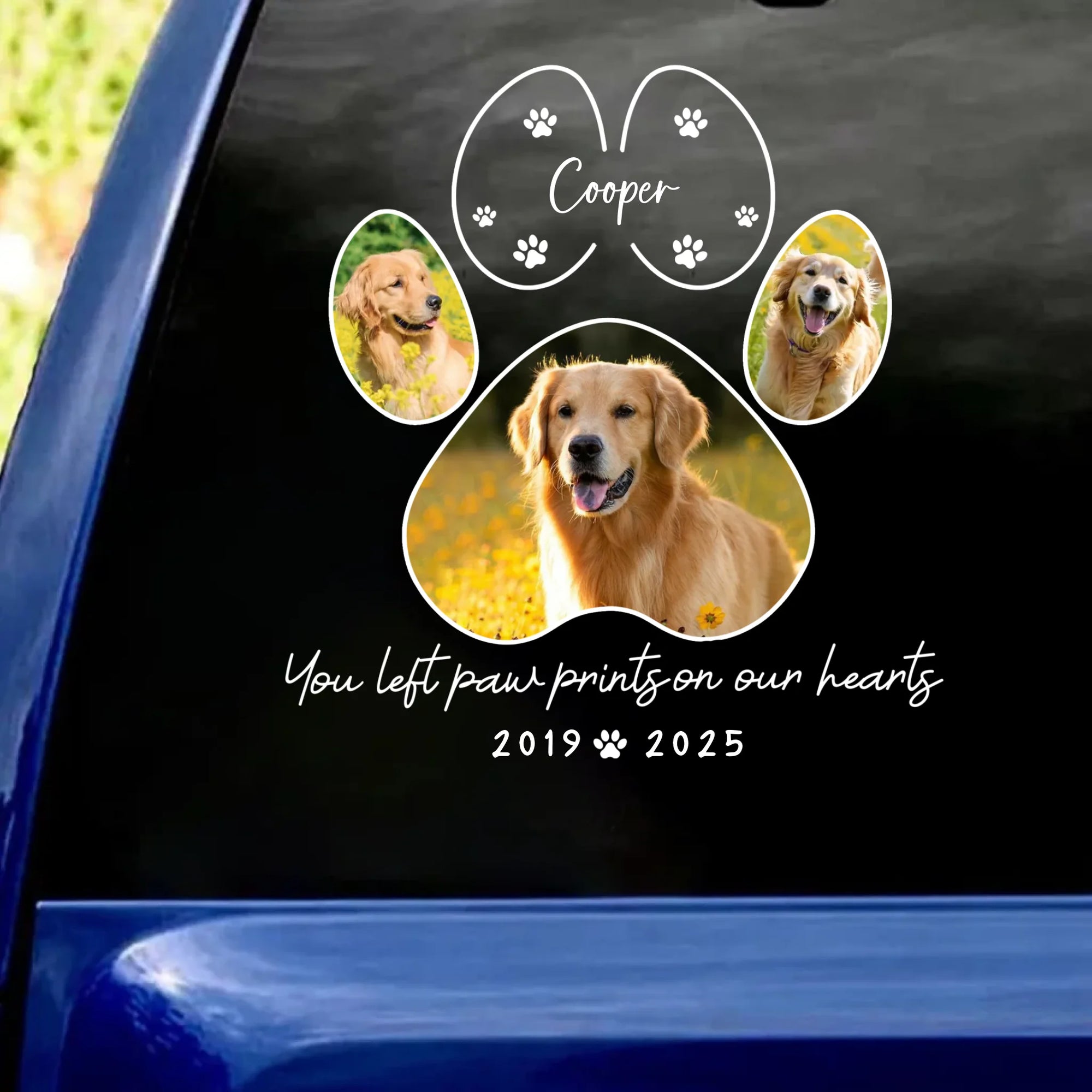 Custom Dog Photo, You Left Pawprint On Our Hearts - Personalized Decal, Memorial Gift