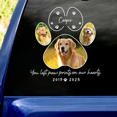 Custom Dog Photo, You Left Pawprint On Our Hearts - Personalized Decal, Memorial Gift
