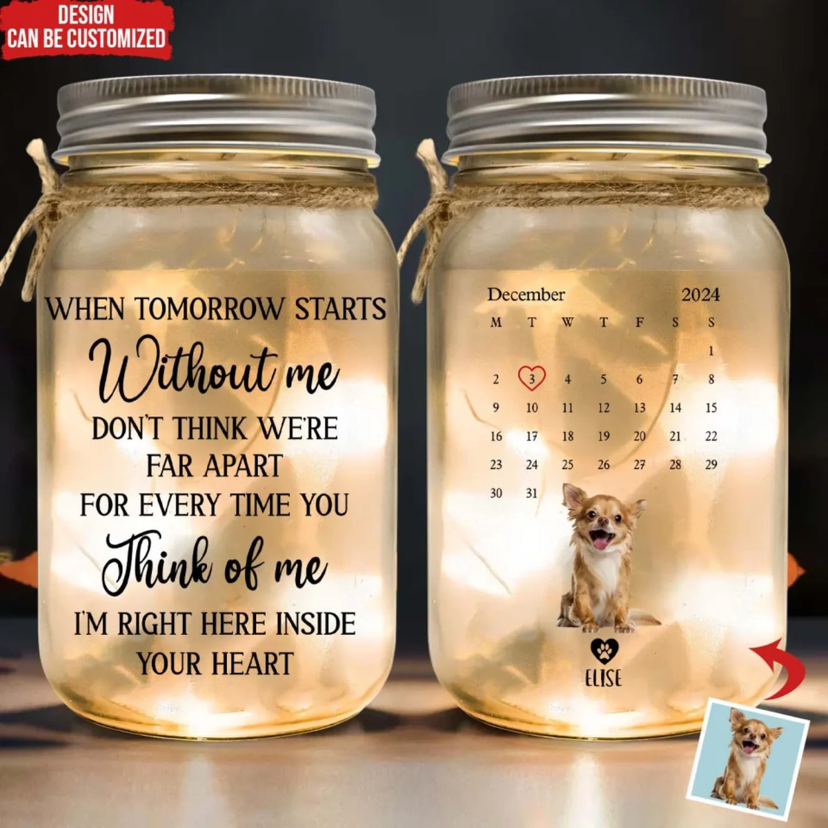 I'm Right Here Inside Your Heart - Personalized Mason Jar Light, Memorial Gift For Loss Of Pet