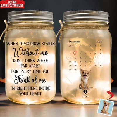 I'm Right Here Inside Your Heart - Personalized Mason Jar Light, Memorial Gift For Loss Of Pet