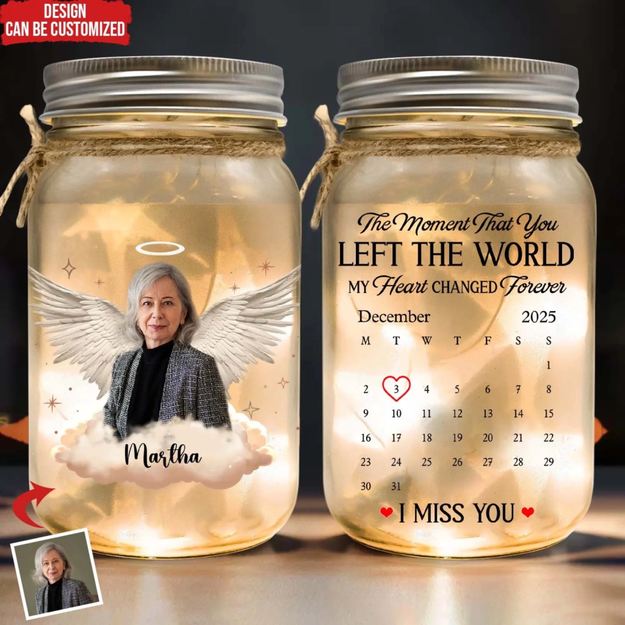 The Moment That You Left The World My Heart Changed Forever - Personalized Mason Jar Light, Memorial Gift