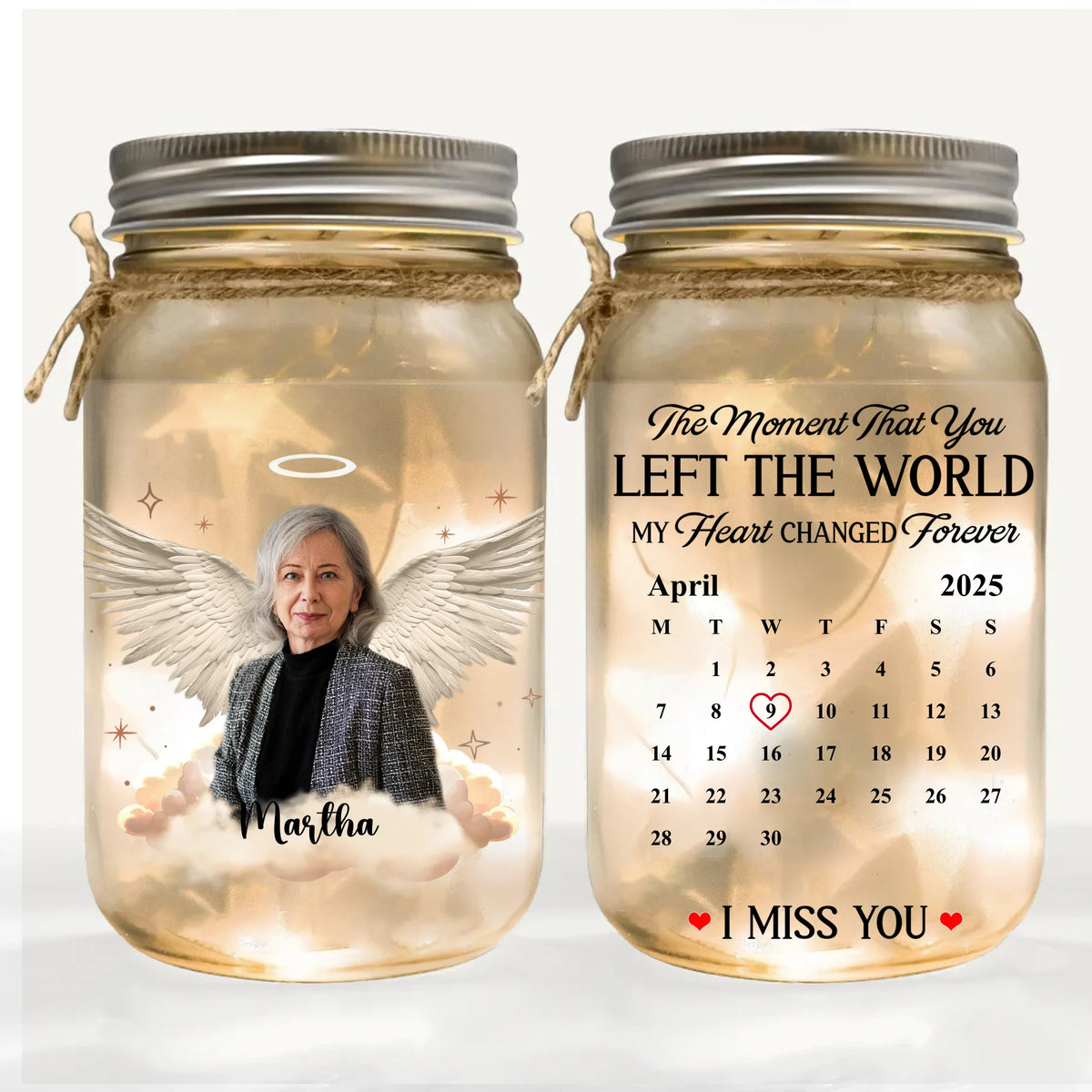 The Moment That You Left The World My Heart Changed Forever - Personalized Mason Jar Light, Memorial Gift