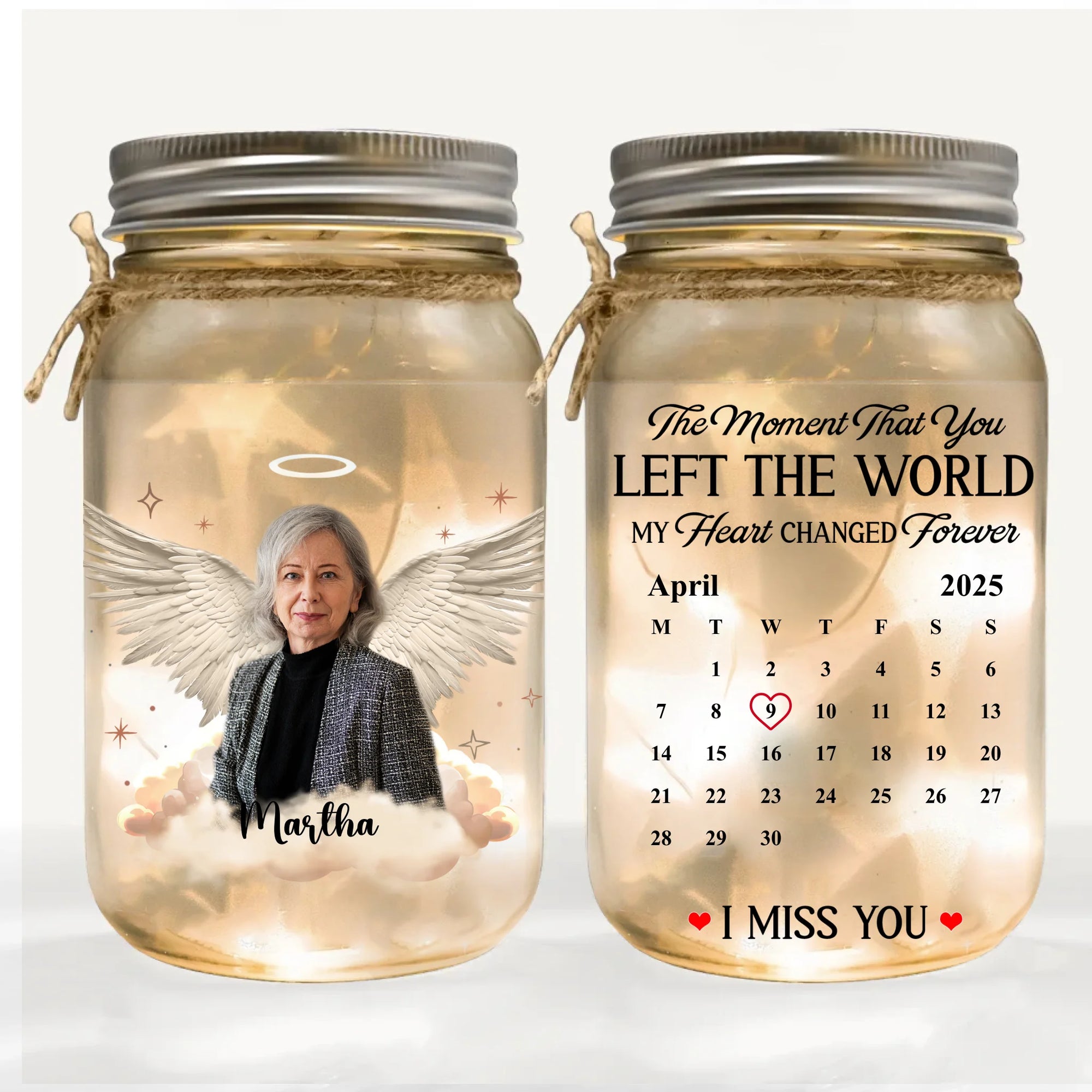 The Moment That You Left The World My Heart Changed Forever - Personalized Mason Jar Light, Memorial Gift