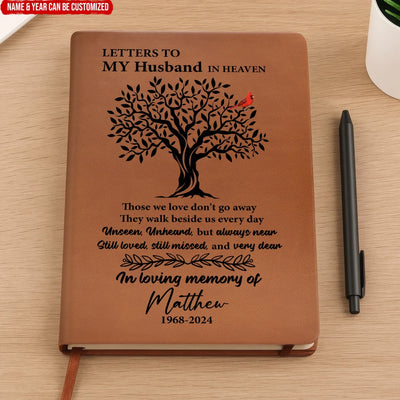Letters To My Husband In Heaven - Personalized Leather Journal, Memorial Gift