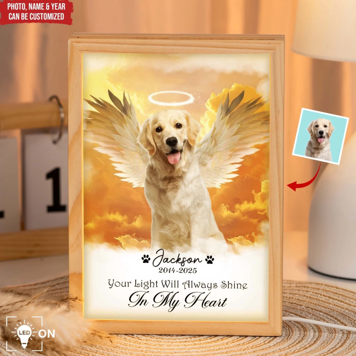 Custom Dog Photo, Your Light Will Always Shine In My Heart - Personalized Frame Light Box, Memorial Gift For Dog Lover