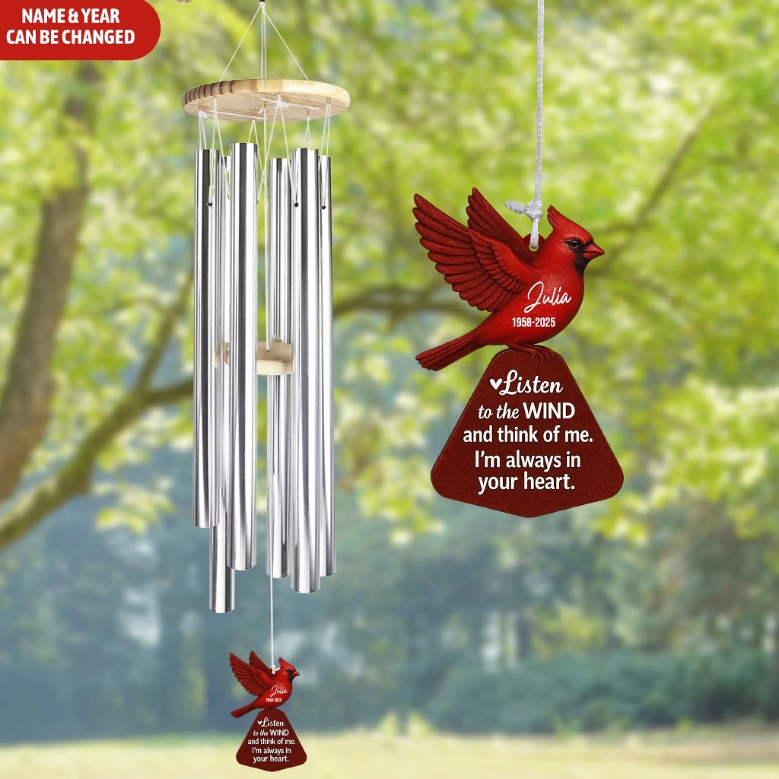 Listen To The Wind And Think Of Me. I'm Always In Your Heart - Personalized Wind Chimes, Memorial Gift