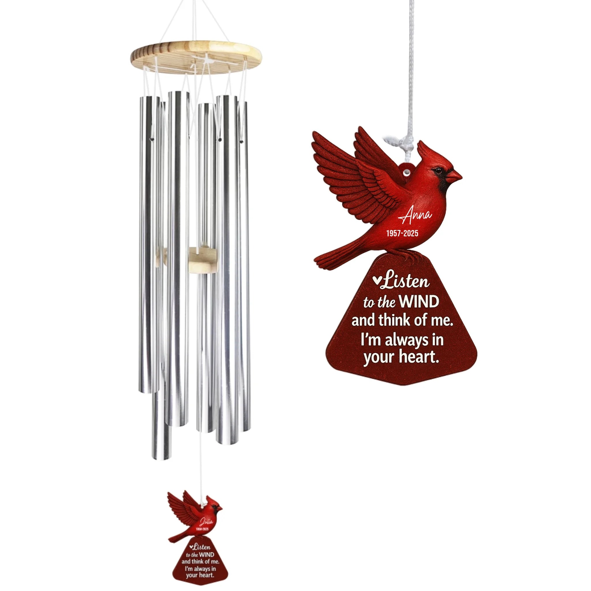 Listen To The Wind And Think Of Me. I'm Always In Your Heart - Personalized Wind Chimes, Memorial Gift