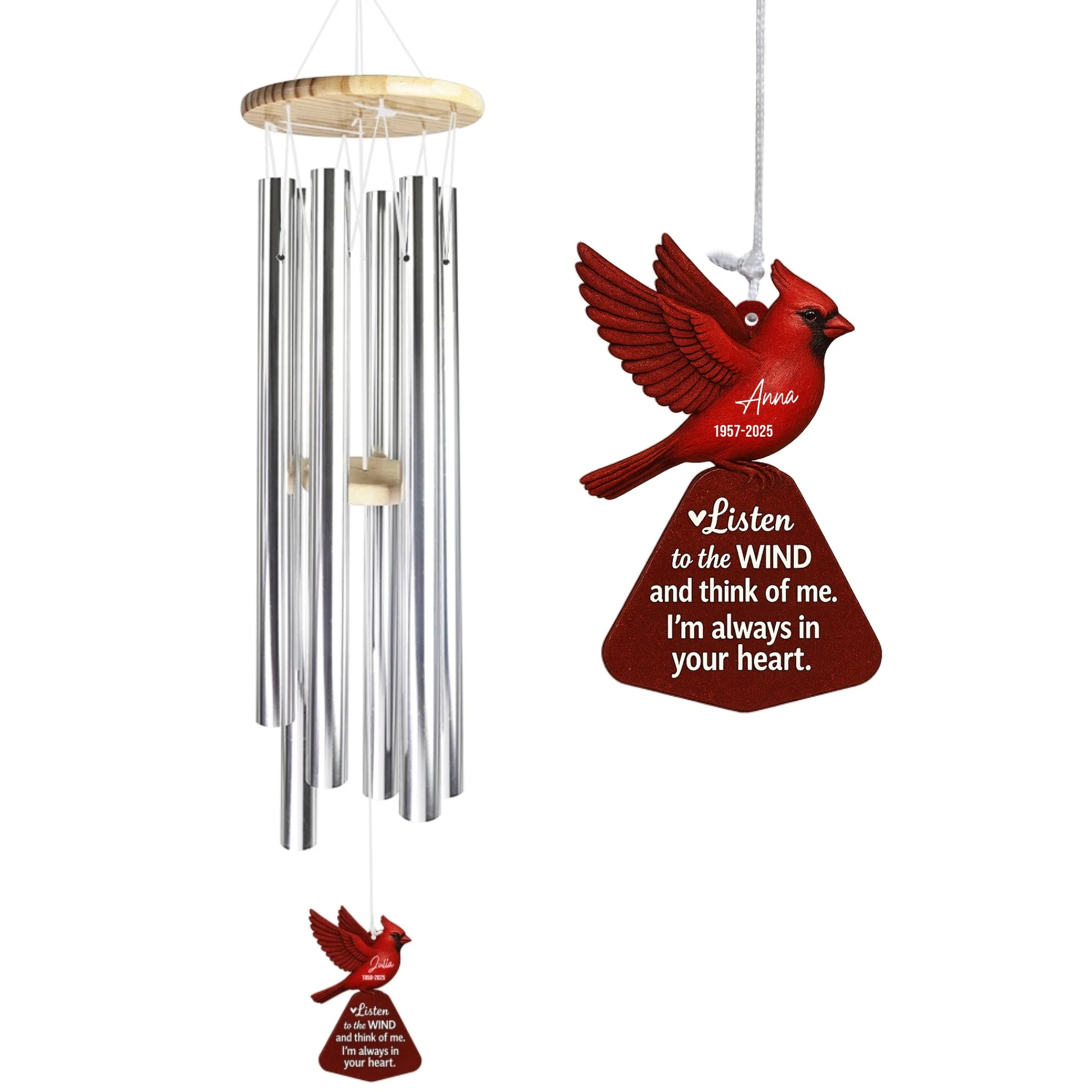 Listen To The Wind And Think Of Me. I'm Always In Your Heart - Personalized Wind Chimes, Memorial Gift
