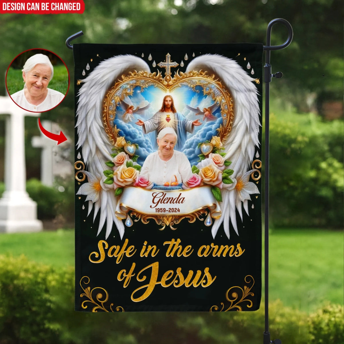 Safe In The Arms Of Jesus - Personalized Garden Flag, Memorial Gift For Loss Of Loved One
