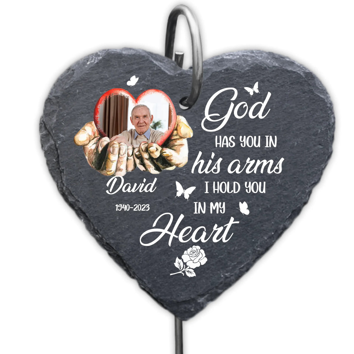 God Has You In His Arms Memorial Photo - Personalized Garden Slate, Memorial Gifts, Sympathy Gifts