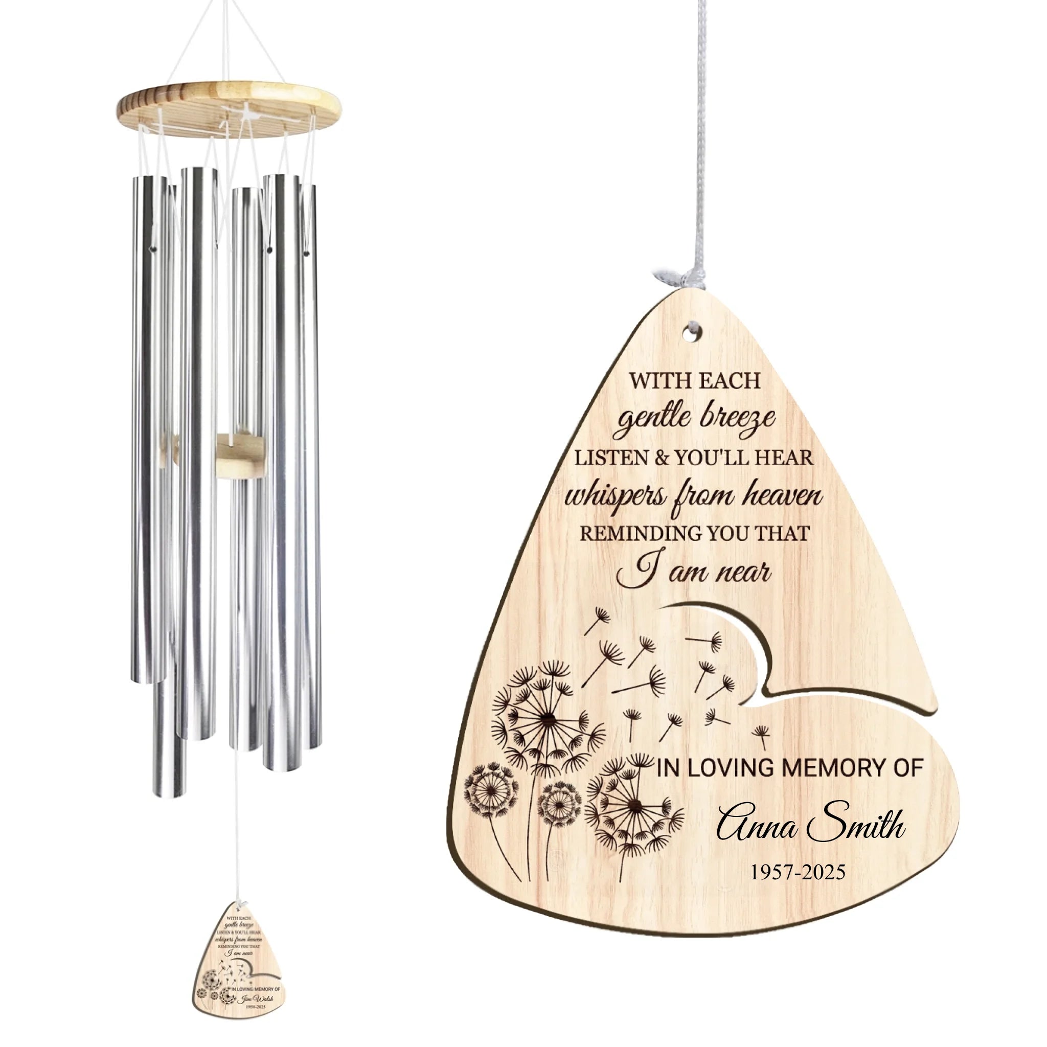 With Each Gentle breeze Listen & You'll Hear Whispers From Heaven - Personalized Wind Chimes, Memorial Gift