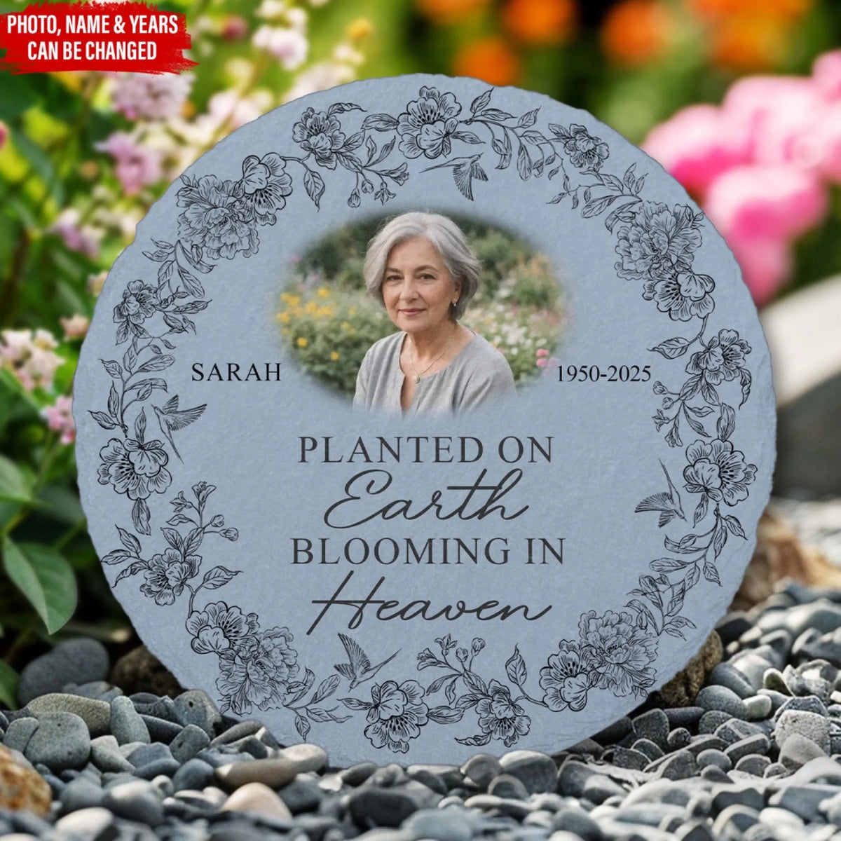 Planted On Earth Blooming In Heaven - Personalized Memorial Stone, Memorial Gift, Loss Of a Loved One Gift