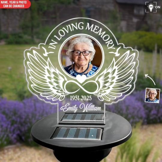 Angel Wings Infinity - Personalized Solar Light, In Loving Memory, Memorial Gifts