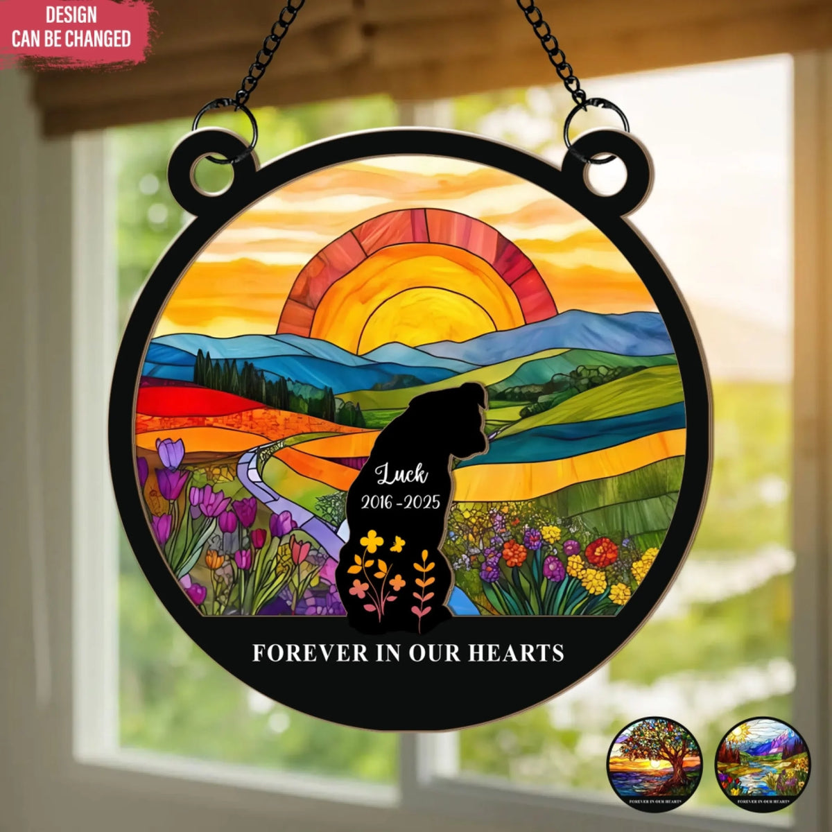 Forever In Our Hearts - Personalized Window Hanging Suncatcher, Memorial Gift For Loss Of Pet