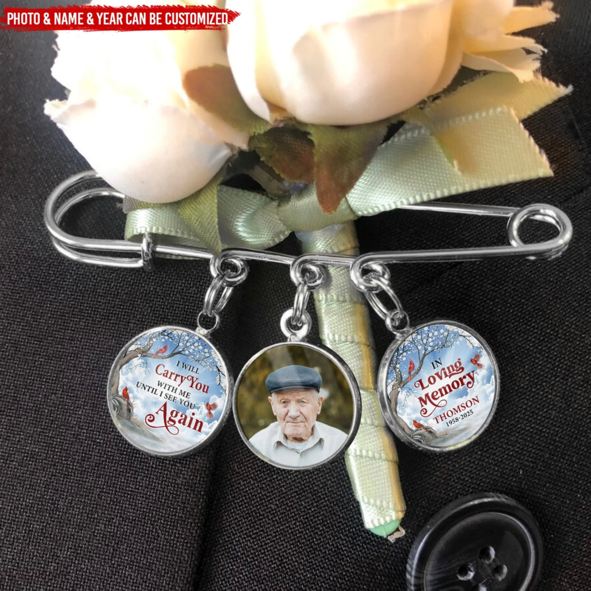 I Will Carry You With Me Until I See You Again - Personalized Lapel Pin, Memorial Gift
