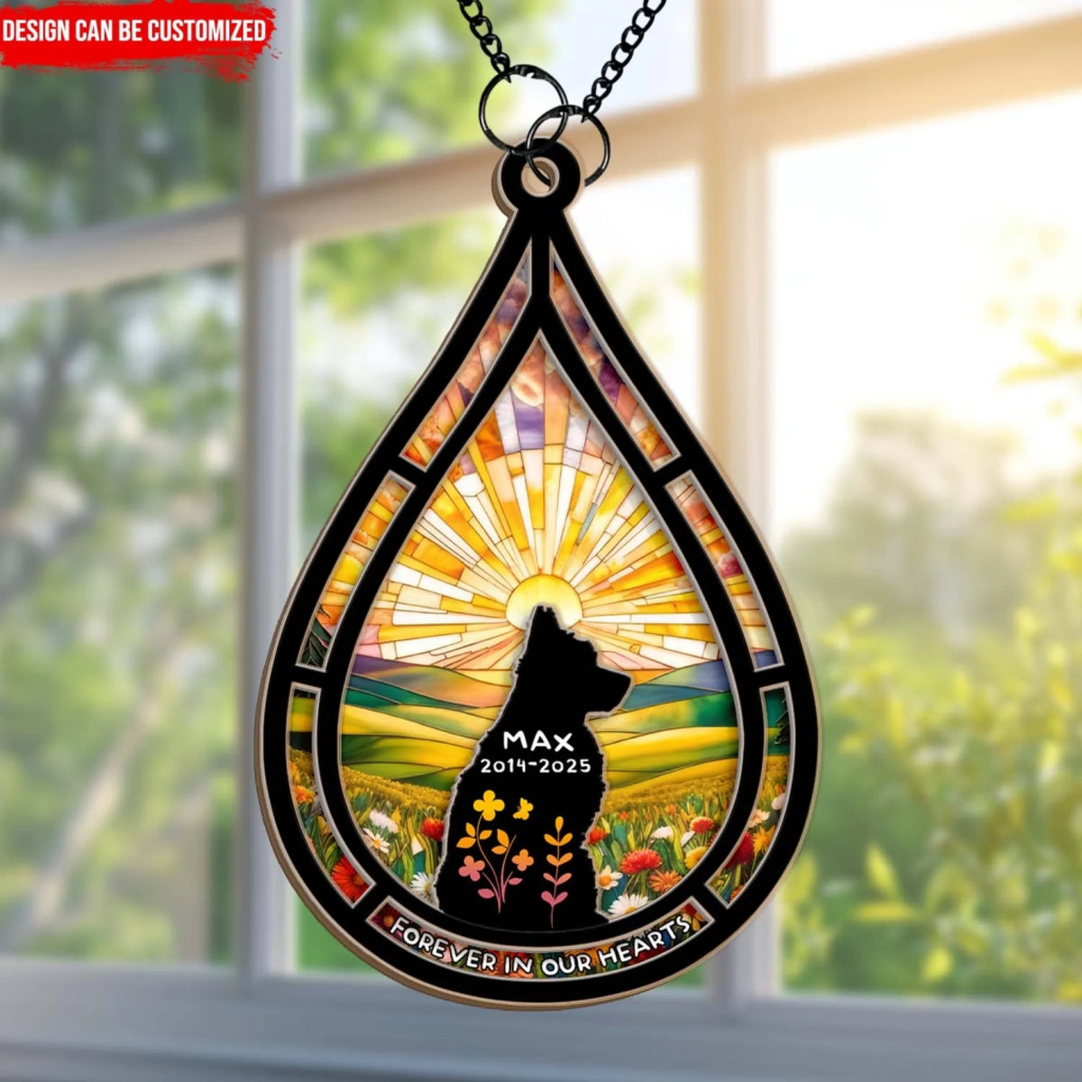 Forever In My Heart Memorial Floral Dog - Personalized Suncatcher, Sympathy Gift For Loss Of Dog