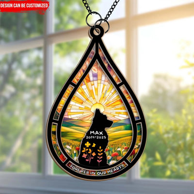 Forever In My Heart Memorial Floral Dog - Personalized Suncatcher, Sympathy Gift For Loss Of Dog