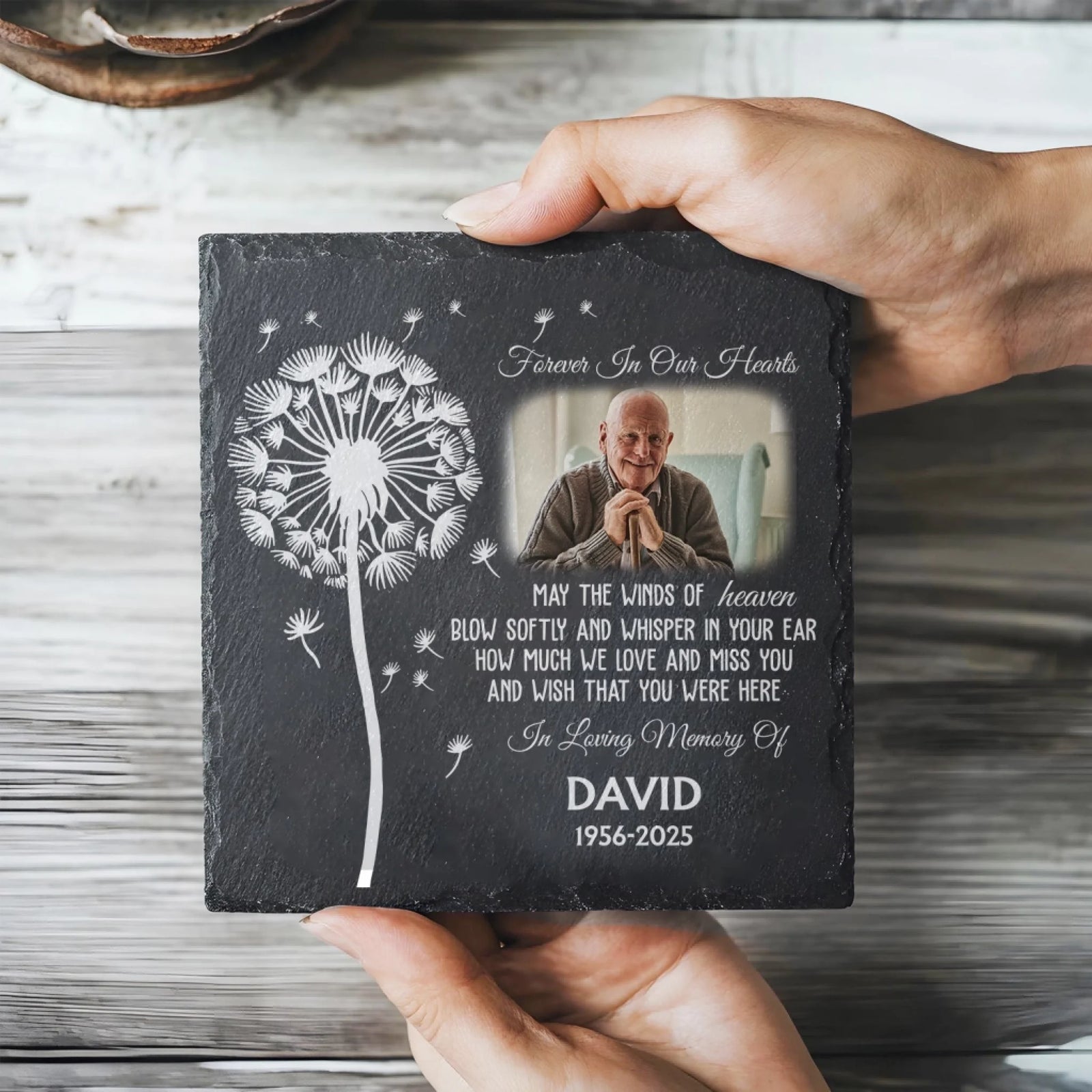 May The Winds Of Heaven Blow Softly And Whisper In Your Ear - Personalized Memorial Stone, Custom Photo Remembrance Gift, In Loving Memory Gift