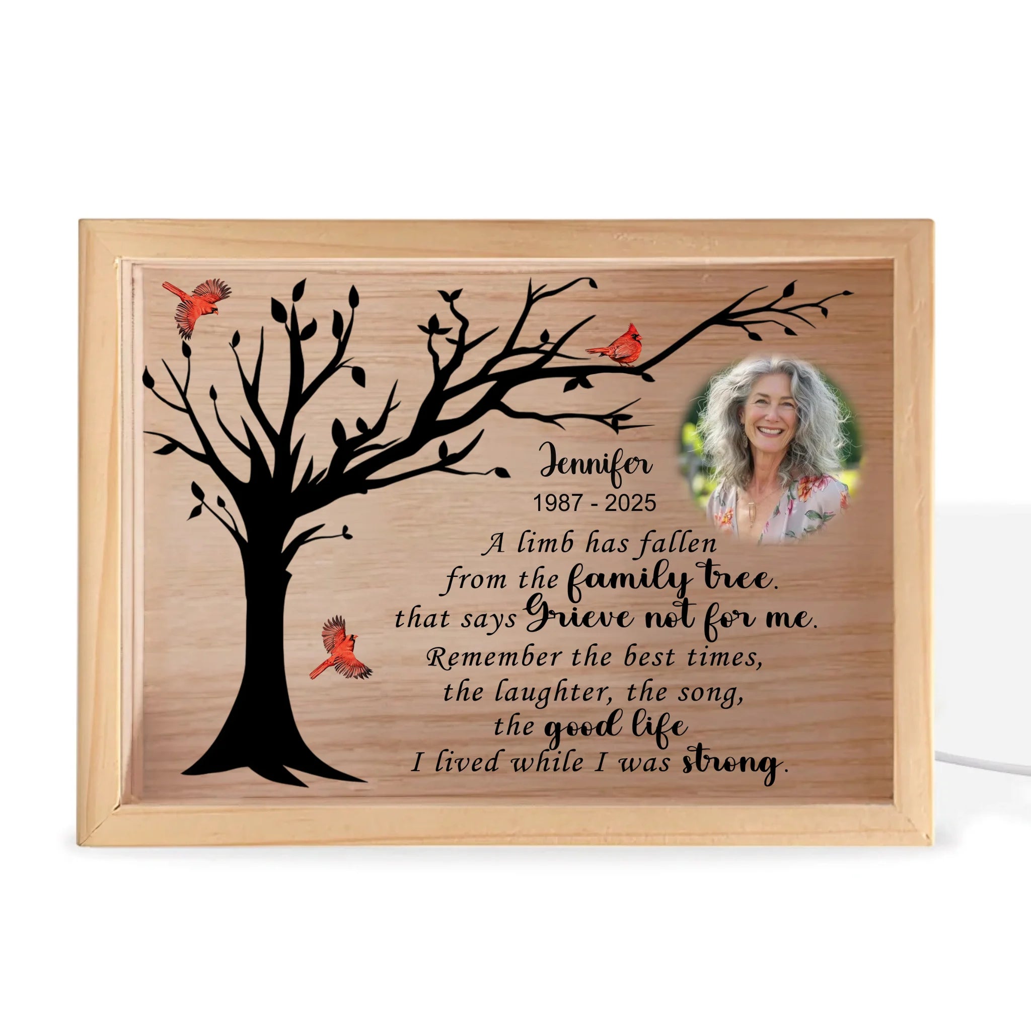 A Limb Has Fallen From The Family Tree - Personalized Frame Light Box, Cardinal Memorial Gift, Loss Of Loved One Gift
