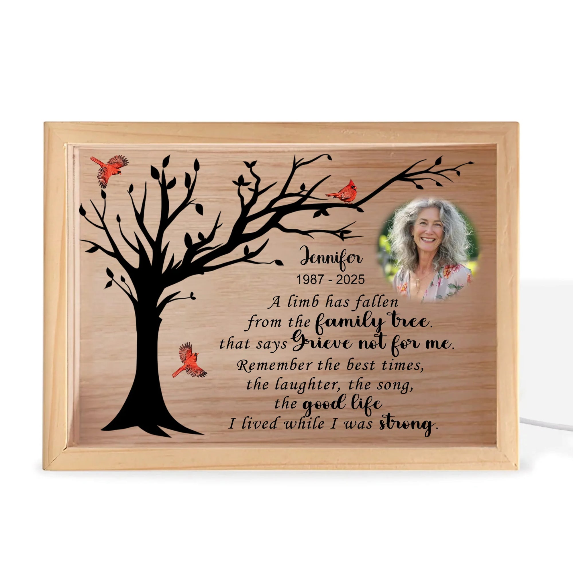 A Limb Has Fallen From The Family Tree - Personalized Frame Light Box, Cardinal Memorial Gift, Loss Of Loved One Gift