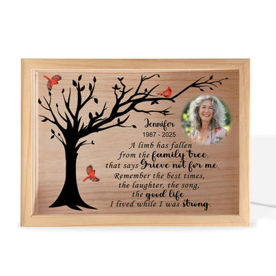A Limb Has Fallen From The Family Tree - Personalized Frame Light Box, Cardinal Memorial Gift, Loss Of Loved One Gift