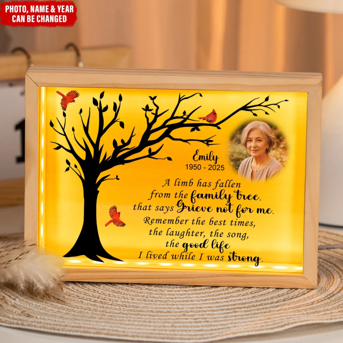 A Limb Has Fallen From The Family Tree - Personalized Frame Light Box, Cardinal Memorial Gift, Loss Of Loved One Gift