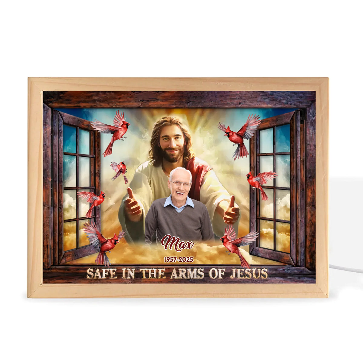 Safe In His Arm Of Jesus - Personalized Frame Light Box, Memorial Gift, Loss Of Loved One Gift