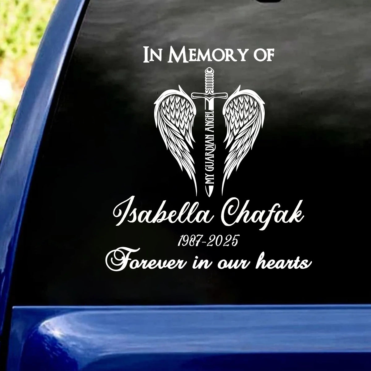 Forever In Our Hearts Praying Cross - Personalized Decal, Memorial Gift, Sympathy Gift For The Loss Of Loved One