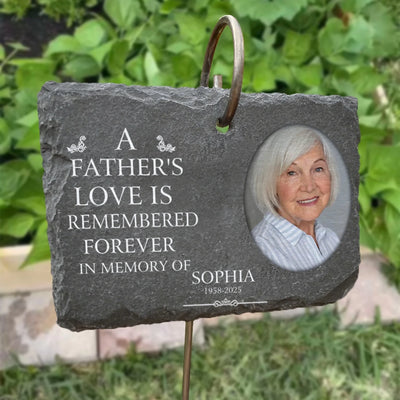 A Father's Love Is Remembered Forever Personalized Garden Slate, Loss Of Loved One Gift, Memorial Gift