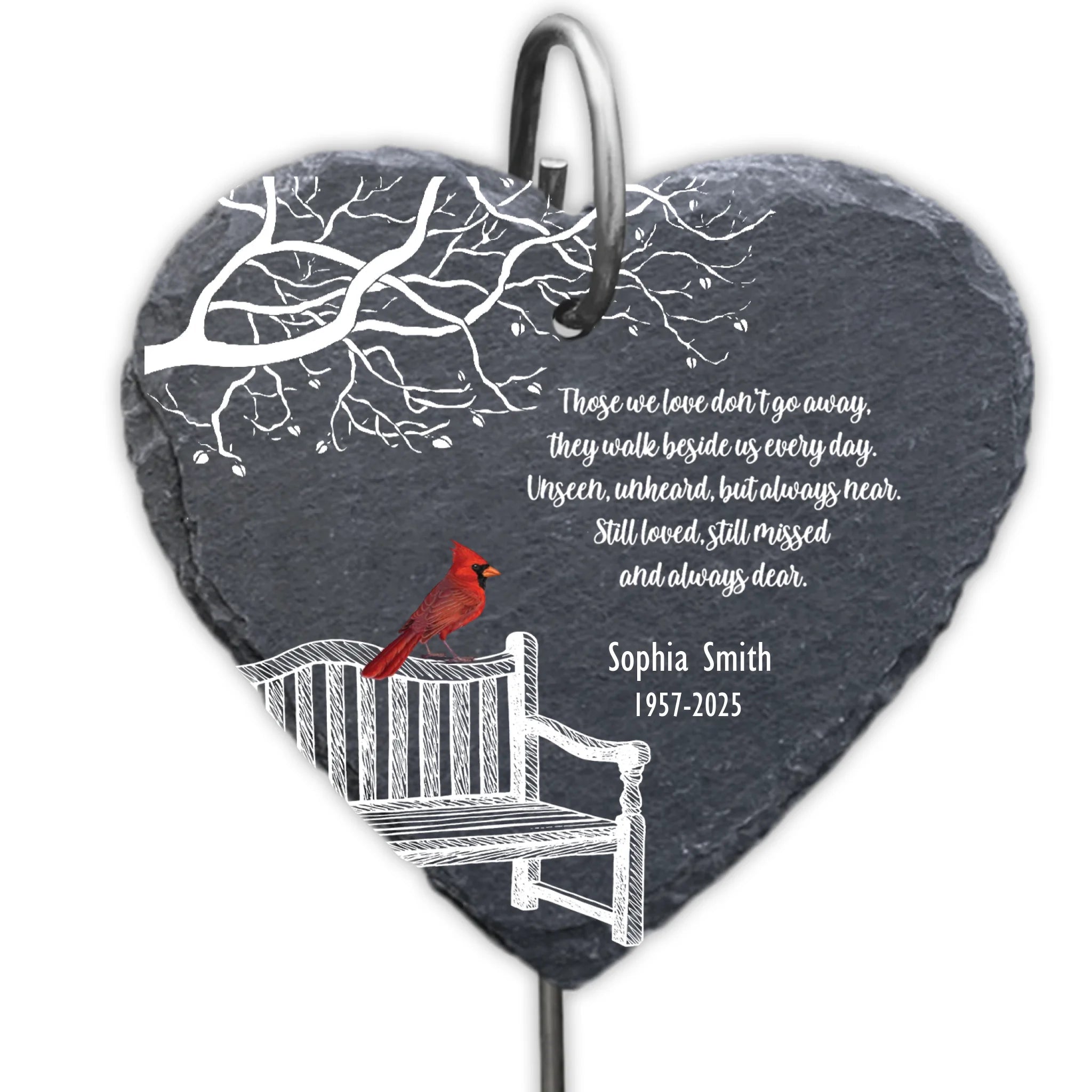 Cardinal and Bench Memorial - Personalized Garden Slate, Sympathy Gift, Bereavement Gift