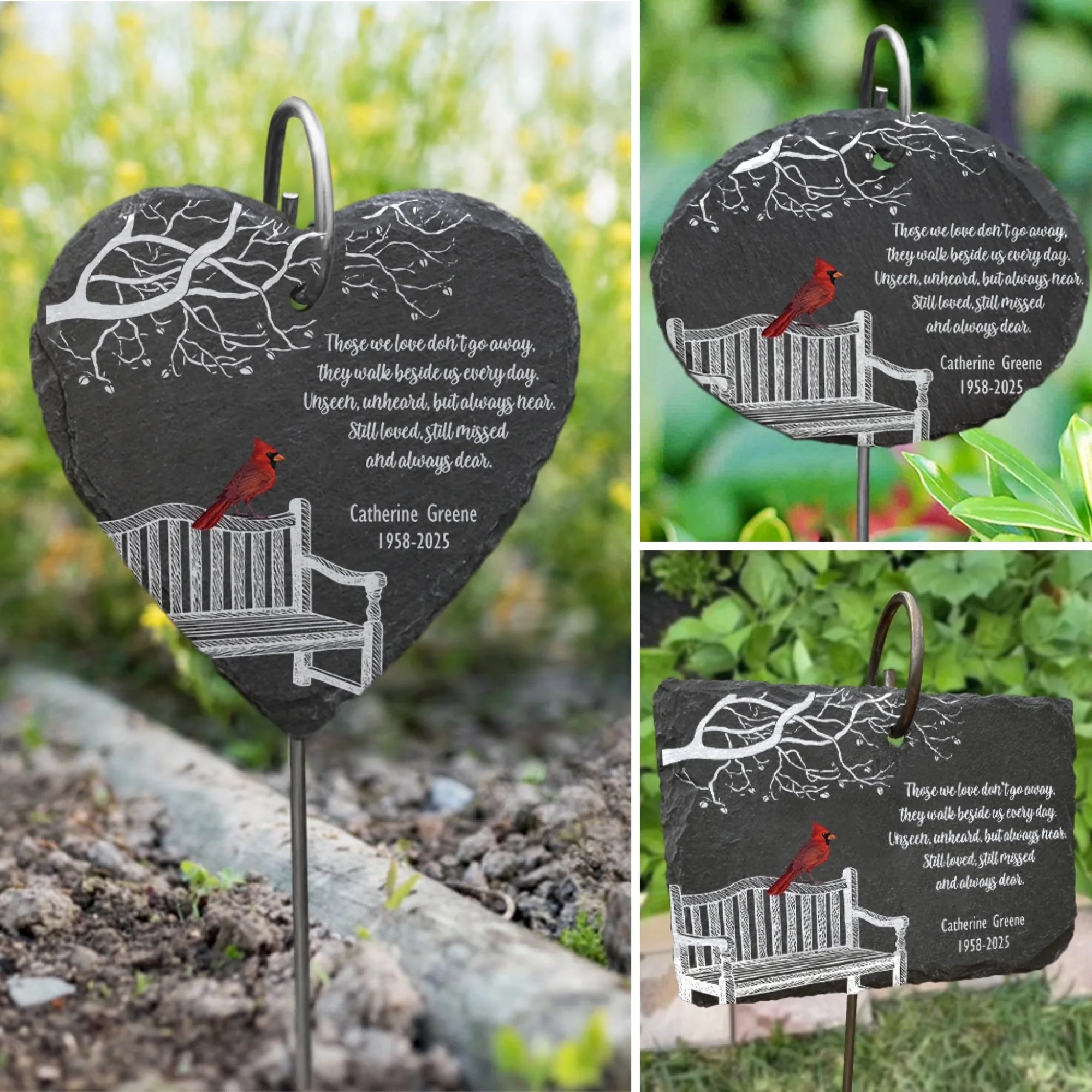 Cardinal and Bench Memorial - Personalized Garden Slate, Sympathy Gift, Bereavement Gift