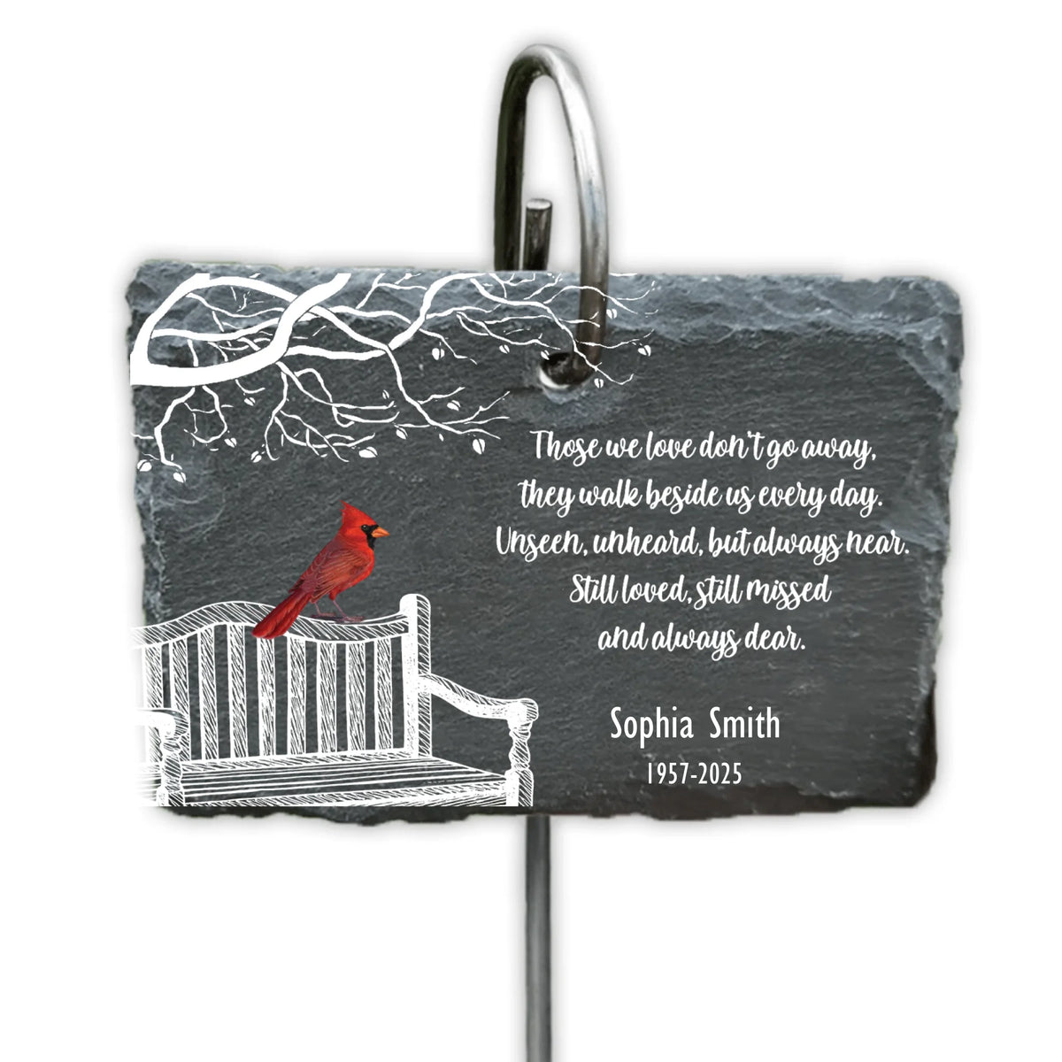 Cardinal and Bench Memorial - Personalized Garden Slate, Sympathy Gift, Bereavement Gift