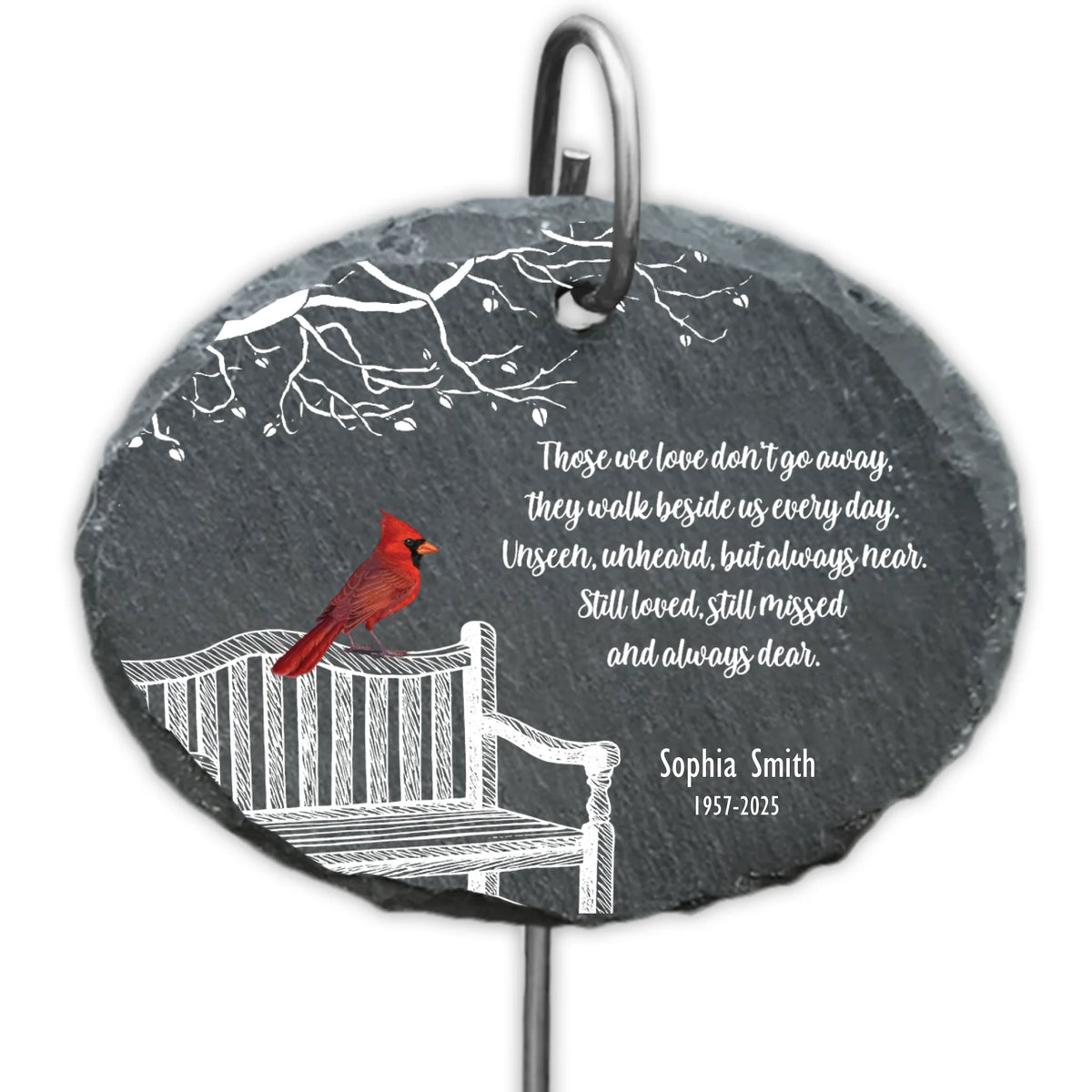 Cardinal and Bench Memorial - Personalized Garden Slate, Sympathy Gift, Bereavement Gift