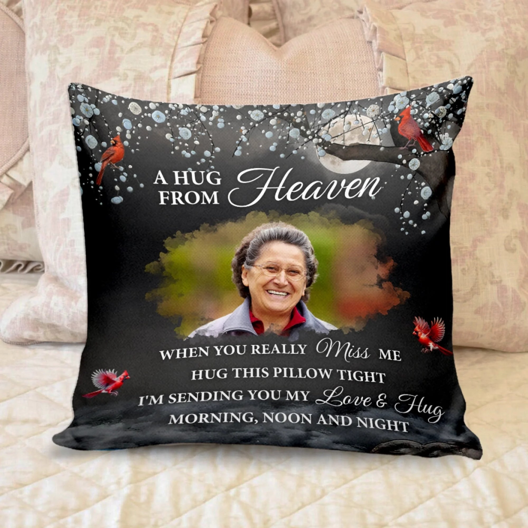 Custom Photo A Hug From Heaven - Personalized Pillow, Memorial Gift, Sympathy Gift For Family Members