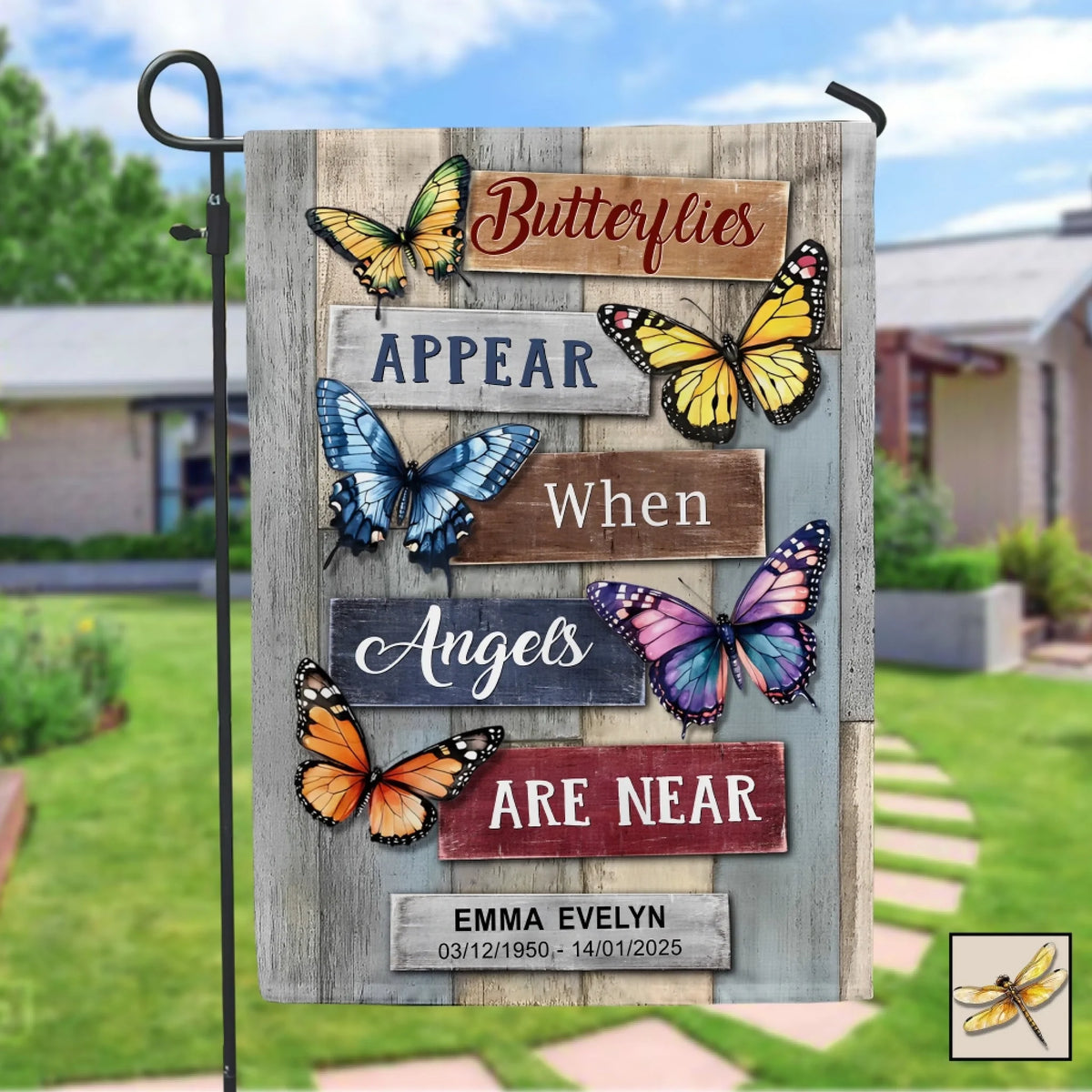 Butterflies/Dragonflies Appear When Angels Are Near - Personalized Garden Flag, Memorial Gift