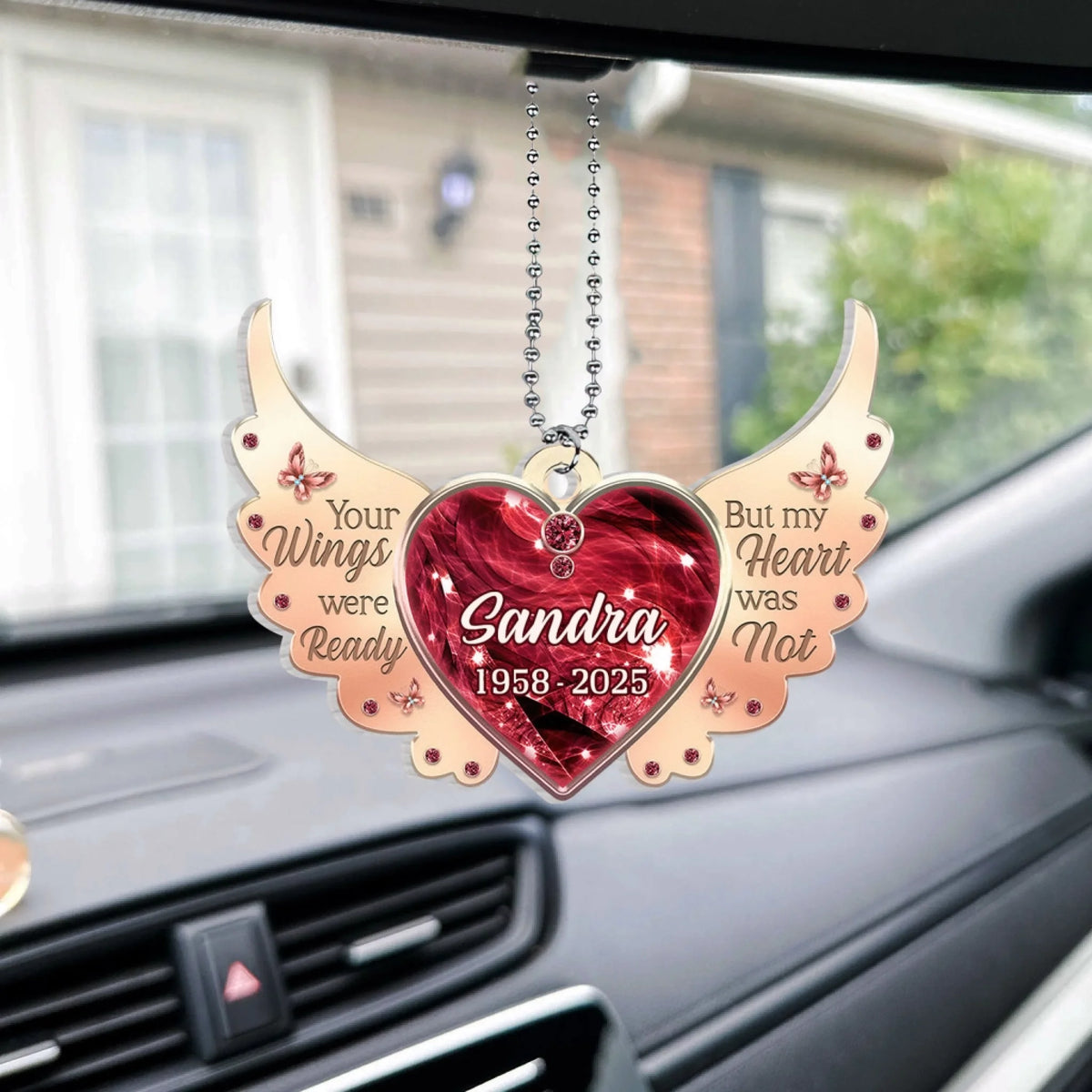 Your Wings Were Ready But My Heart Was Not - Personalized Acrylic Car Hanger, Memorial Gift