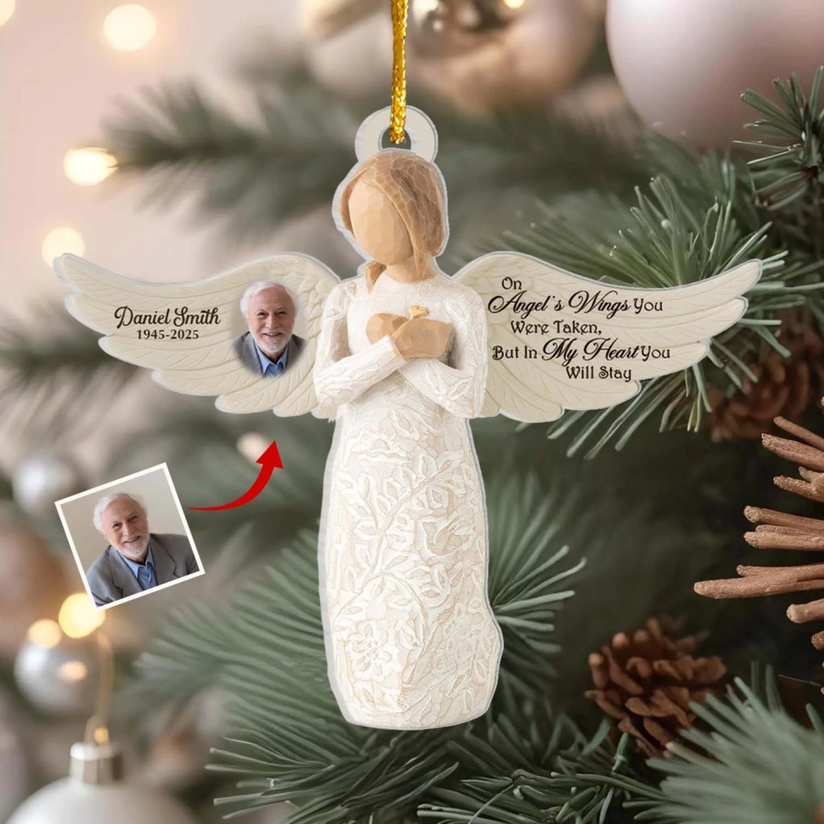 In My Heart You Will Stay - Personalized Acrylic Ornament, Remembrance Angel, Memorial Gift, Loss Of Loved One Gift